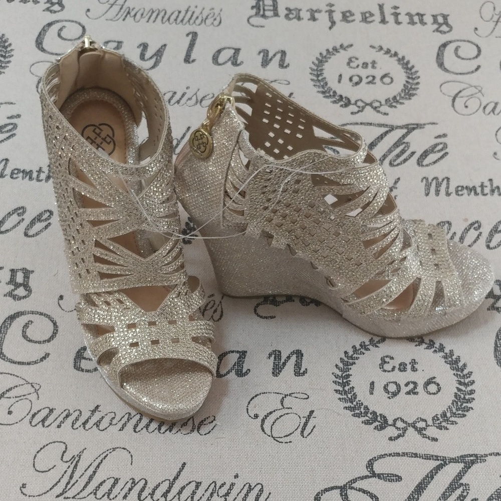 Daisy Fuentes Glittery Gold Wedges Size 6.5
